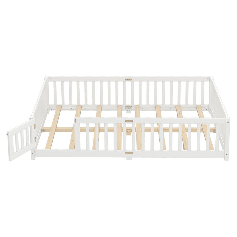 Lit grand format avec garde-corps et porte pour enfants, Blanc