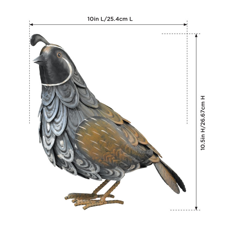 Handcrafted Metal Quail Figurine with Detailed Feathers
