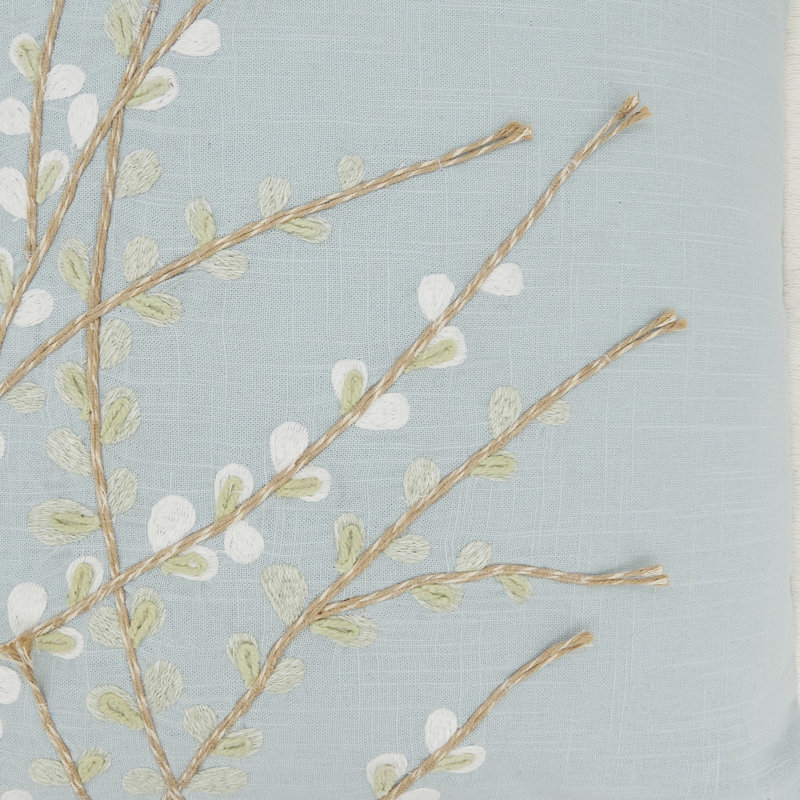 Elegant Embroidered Floral Pillow, Blue, Duck Down