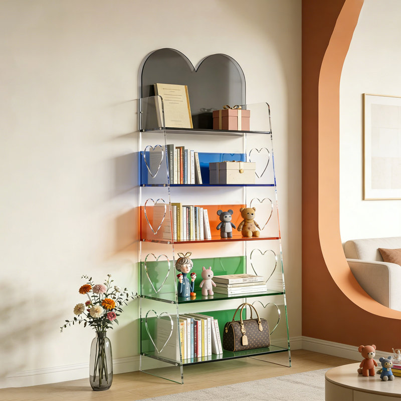 Heart-shaped Acrylic Sturdy Bookcase, 65.75"H x 27.56"W x 11.81"D