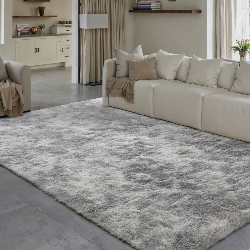 Tapis à poil long Tie Dye, Rectangle 6 pi x 9 pi, Gris