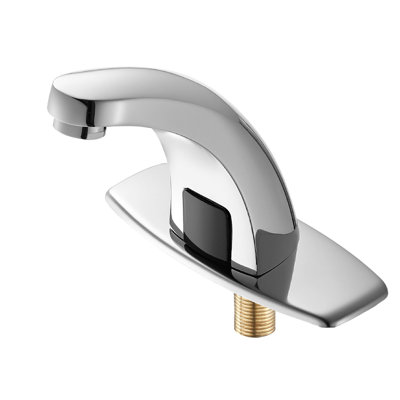 Touchless Bathroom Sink Faucet, Automatic Motion Sensor Restroom Toilet Faucet with Hole Cover Plate, Battery Operated,Hot/Cold Water for 9/16 in Pipe Commercial Lavatory,Chrome Plated Silver