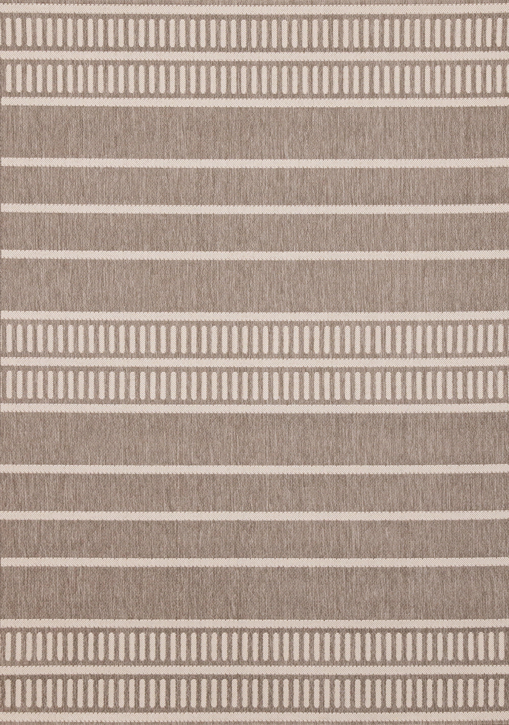 Ebern Designs Ody Cream Greige Striped Indoor Outdoor Rug | Wayfair