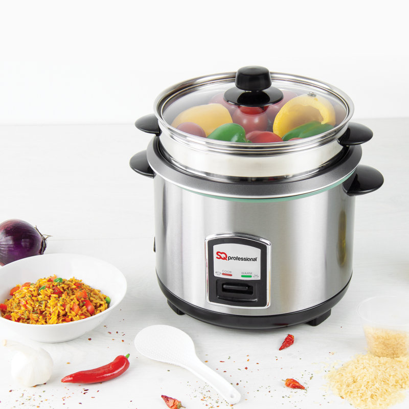 SQ Professional Lustro Stainless Steel Rice Cooker with Steamer, 1.8L