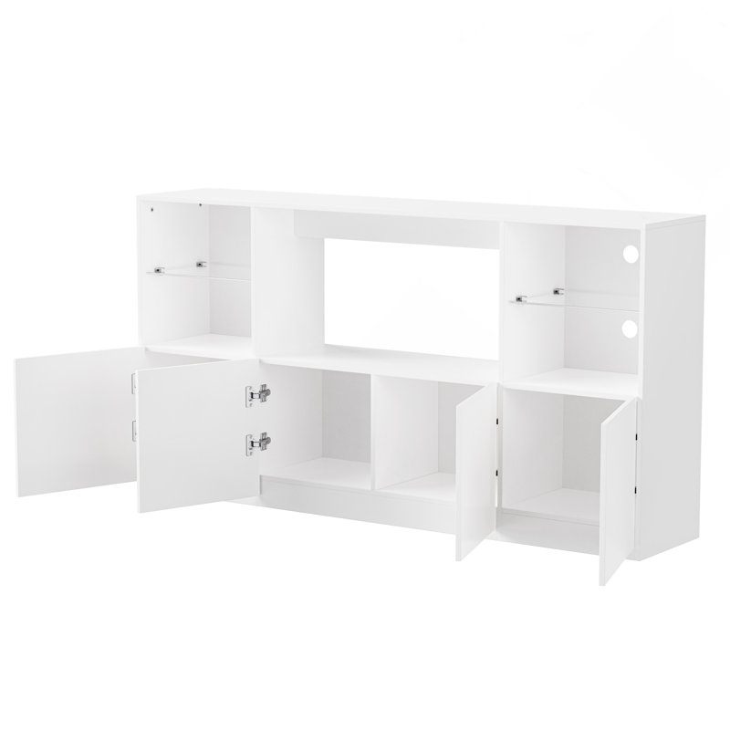 Meuble télé ultrabrillant avec lumières DEL, Blanc, Non