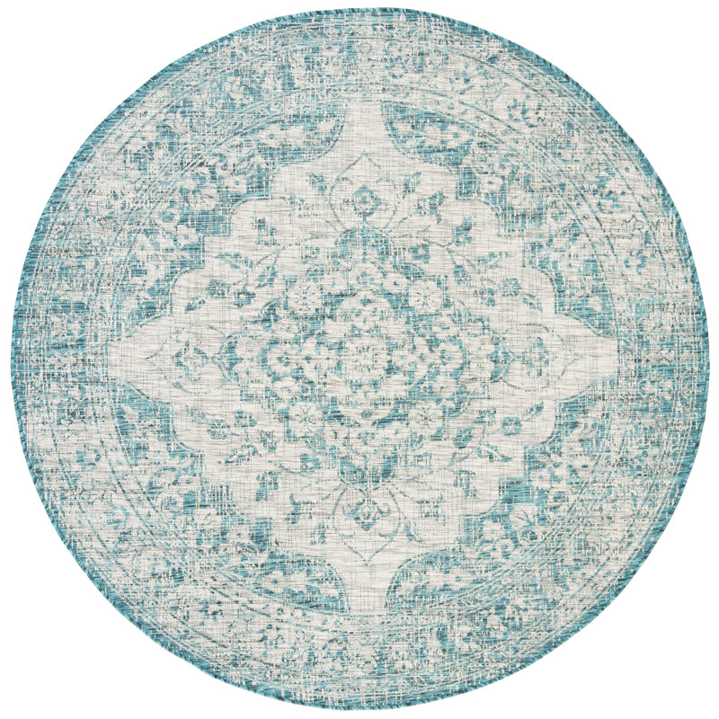 Tapis intérieur / extérieur bleu Arneshia, Rond 6 pi 7 po