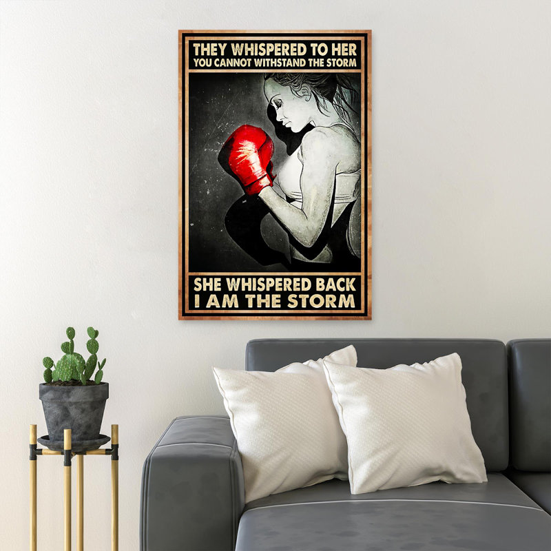 «Black Girl With Red Boxing Gloves - It's Whispered To Her», reproduction d'art graphique sur toile tendue 1 pièce