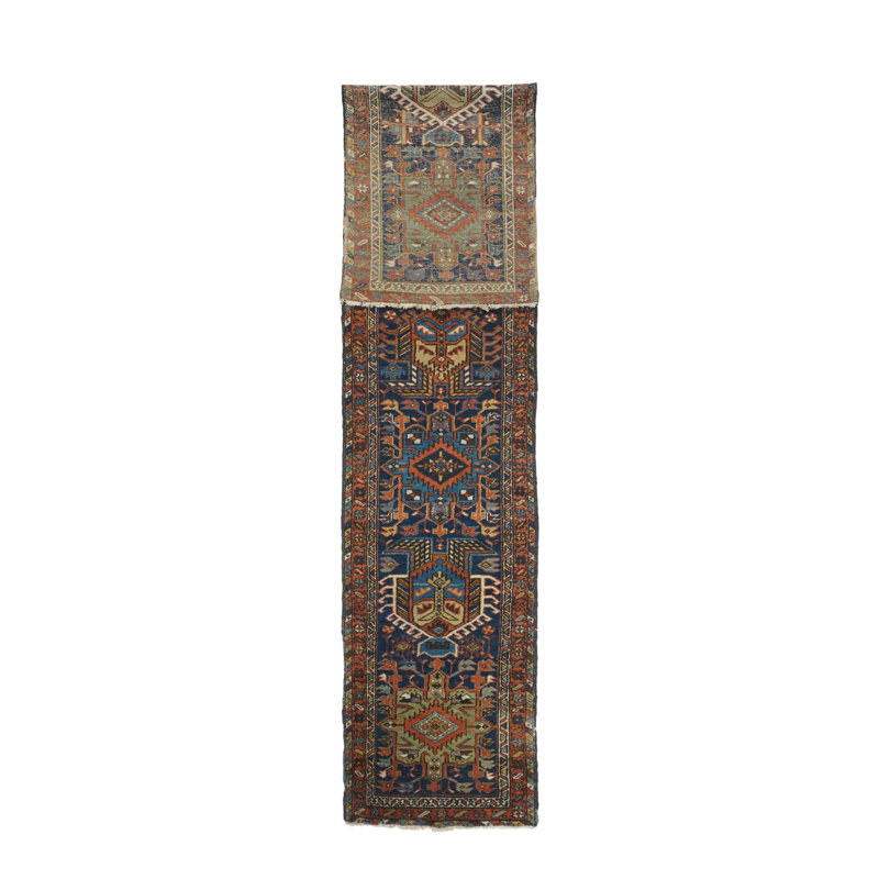 Blue Medallion Wool and Cotton Runner Rug 2'10'' x 14'1''