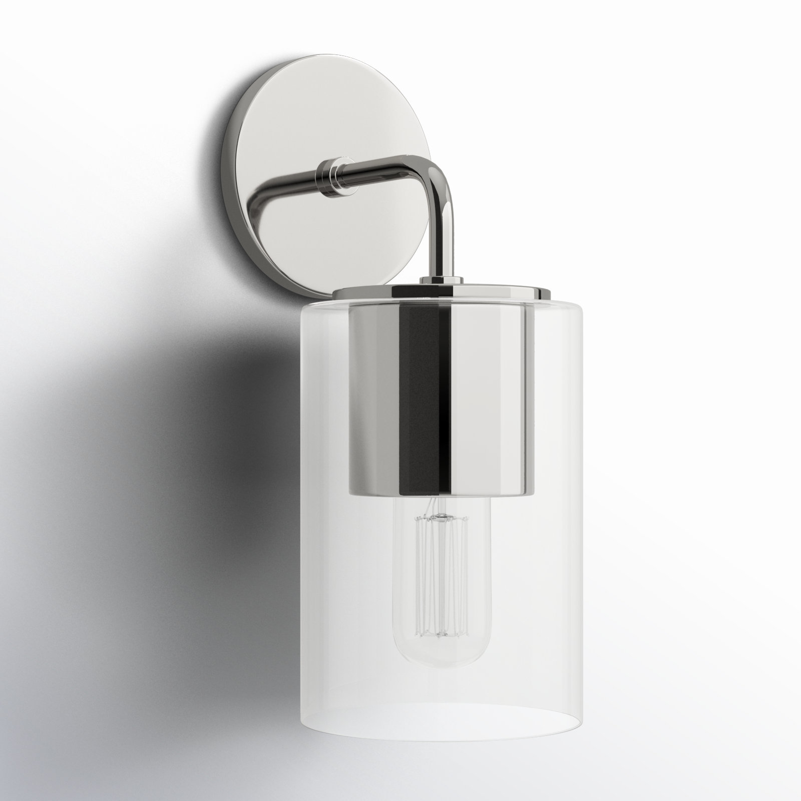 Kassia Single Light Glass Dimmable Armed Sconce, Polished Nickel