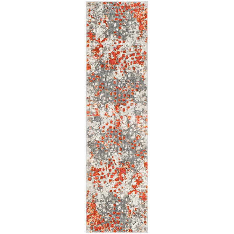 Hertzler Abstract Area Rug, Runner 2'2" x 8', Gray/Orange