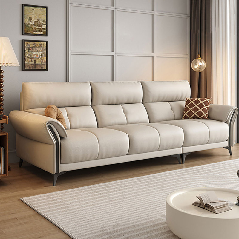 Canapé modulaire beige en cuir véritable, 4, H 37,4 po x l 110,24 po x P 37,4 po