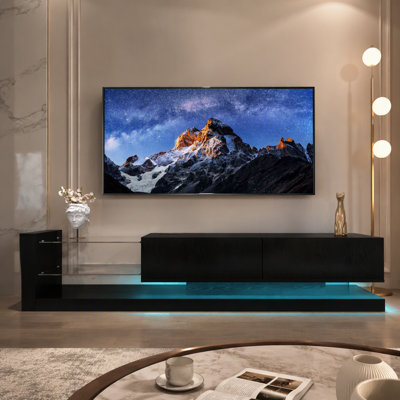 [Nouvelle mise à jour] Meuble télé à DEL pour téléviseur 55 65 75 po, meuble télé moderne équipé d'une prise de courant, console télé 50 60 70 po pour les maisons et les appartements, noir