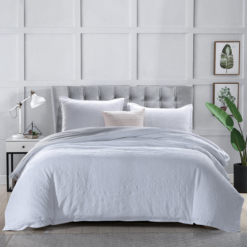  Ensemble de housse de couette réversible 3 pièces en jacquard de coton délavé blanc