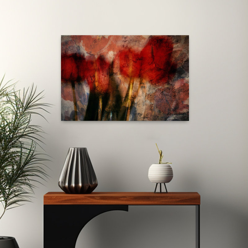 «Red Tulips», art mural contemporain abstrait, H 24 po x l 16 po