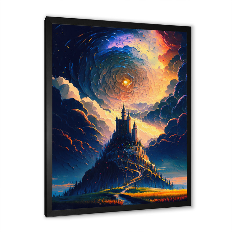 Campeaux bleu mystique fantaisie château I, H 40 po x l 30 po x P 1,5 po, Cadre photo noir
