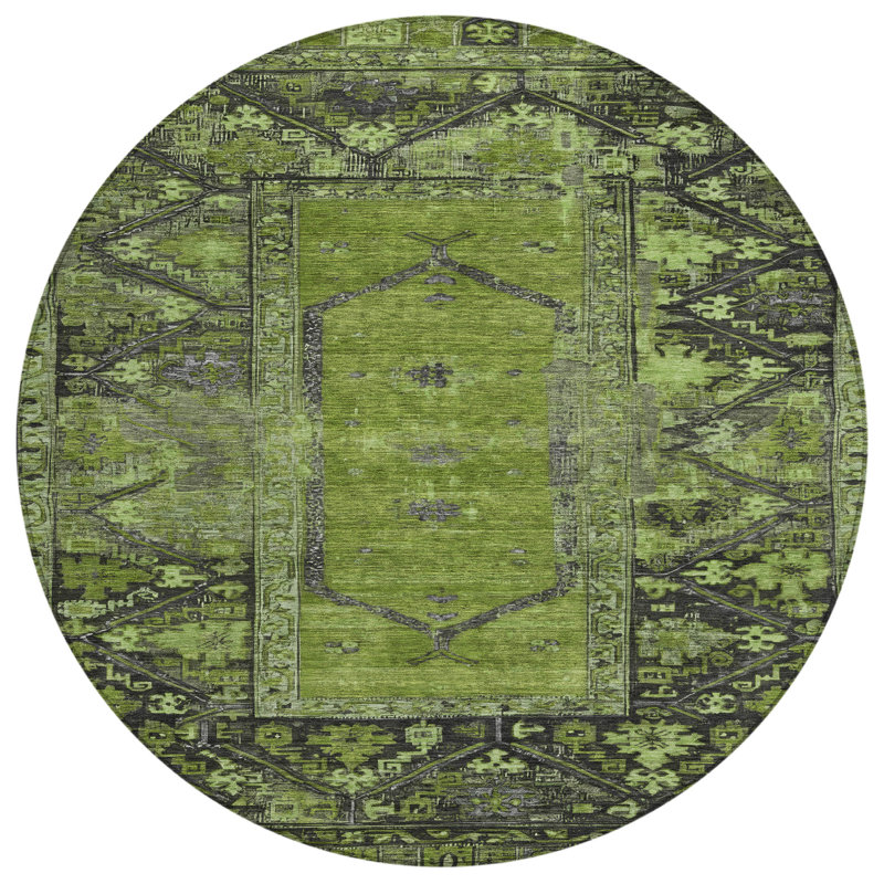 Tapis olive intérieur / extérieur lavable à la machine Xhevrie, Rond 8 pi