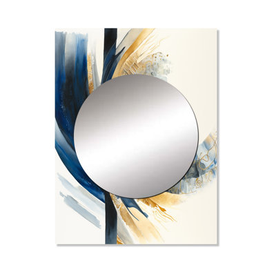 Blue And Gold Swirl Abstract IV - Abstract Spirals Large Mirror, Modern Unique Wall Mirror Decor, Printed Metal Art