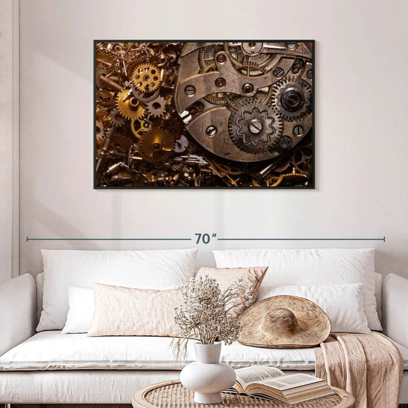 Vieux engrenages, Cadre flottant noir, 43 po x 29 po