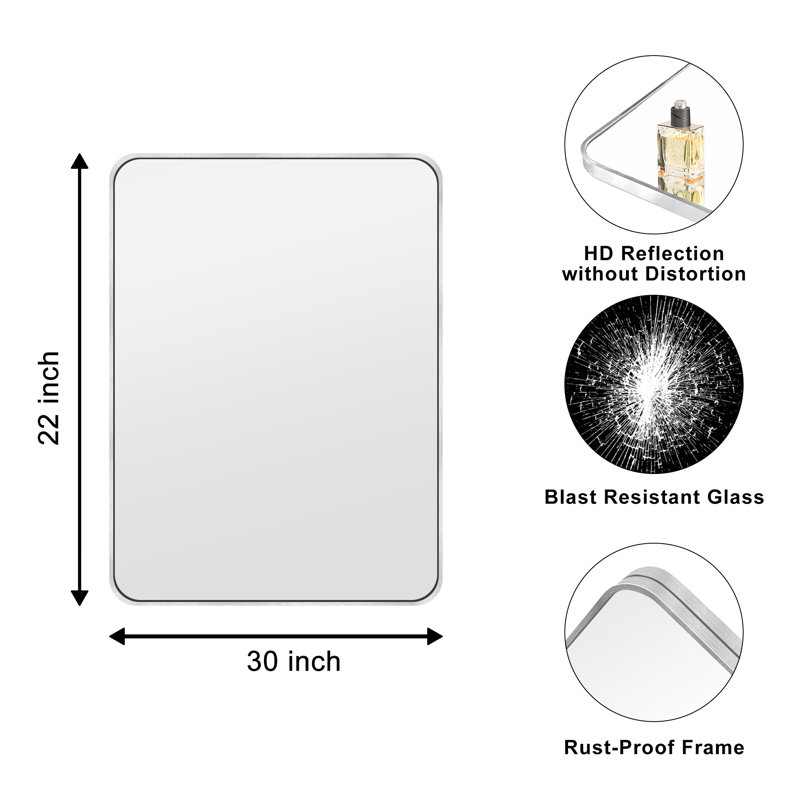 Viridiana Metal Rectangle Wall Mirror, 30" x 22", Silver