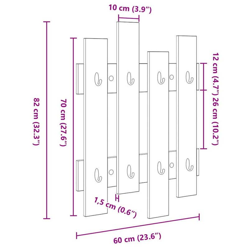 Wall-Mounted Coat Rack Wall-Mounted 60 X 3 X 82 Cm, White