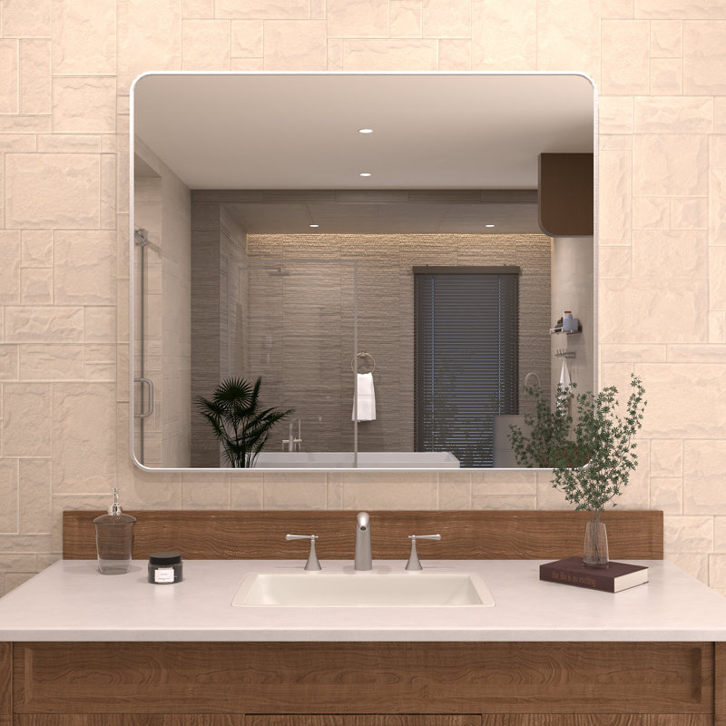 Cosy 42 in. W x 36 in. H Rectangular Modern Framed Wall Bathroom Vanity Mirror in Gun Gray, Gray, 36" x 42"