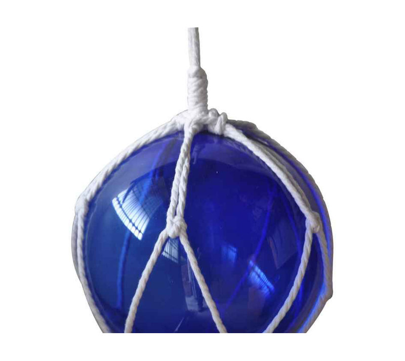 Décoration murale boule flotteur de pêche en verre japonais, H 6 po x l 2 po x P 2 po, Bleu/Blanc