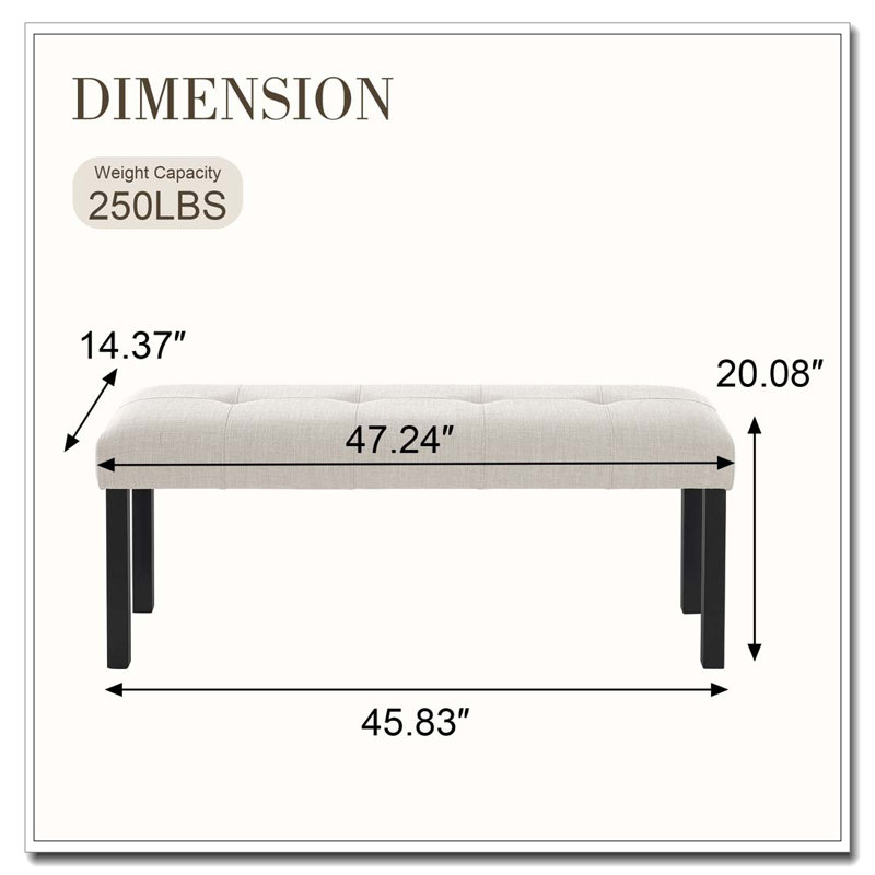 Modern Tufted Linen Dining Bench, Beige