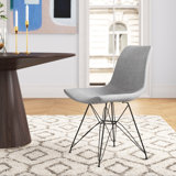 Angeline Contemporary Armless Dining Chair in Polyester Fabric, Poplar Wood, and Black Metal Legs