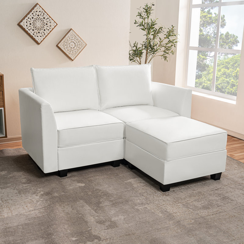 Canapé modulaire convertible en cuir avec méridienne réversible Rudwan, Blanc brillant