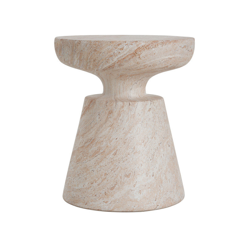 Table d'appoint moderne en béton léger avec finition en travertin pour l'intérieur et l'extérieur, Beige