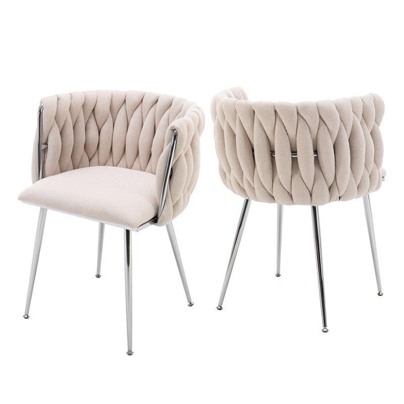 Fauteuil en velours Uresti, Mélange de polyester beige, Argent argent