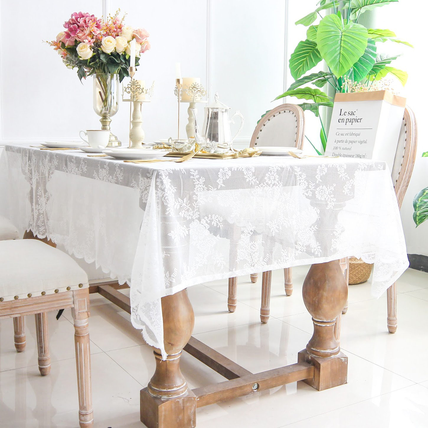 Ophelia & Co. Lace Table Cloths Rectangle White Flower Decor Macrame