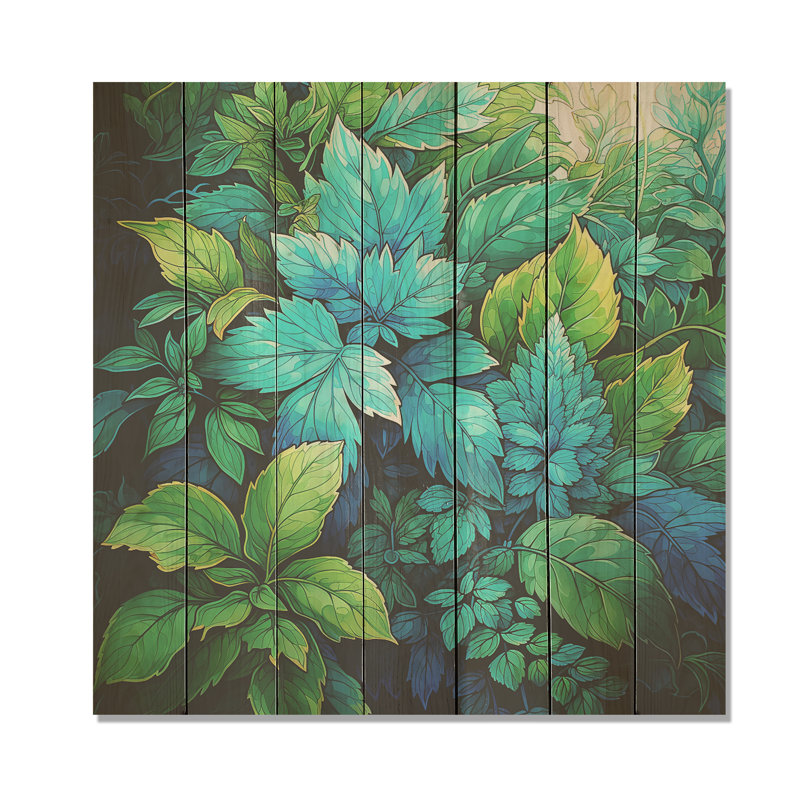 Herbs Peppermint Breeze IV - Floral Herbs On Wood Print, 15" H x 15" W