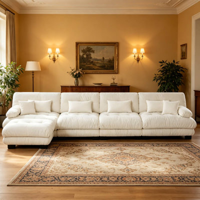 L-Shaped Modular Chenille Convertible Sectional With Ottoman