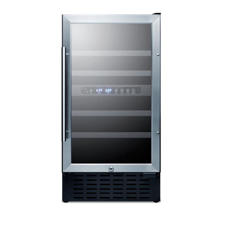 Summit Appliance Dual Zone 17.75'' 28 Bottle Wine Refrigerator with Reversible Door, Black