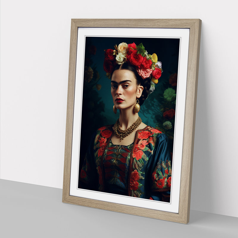Frida Kahlo Digital No.2 - Framed Print, 46cm H x 34cm W x 2cm D, Oak