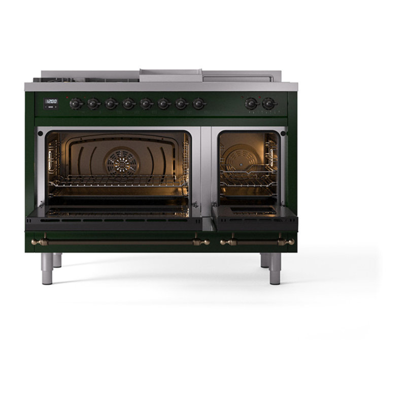 ILVE Nostalgie II Noblesse 48 inch Dual Fuel Range (5 Sealed Burners + Griddle + French Top, Triple Glass Door), Burnished