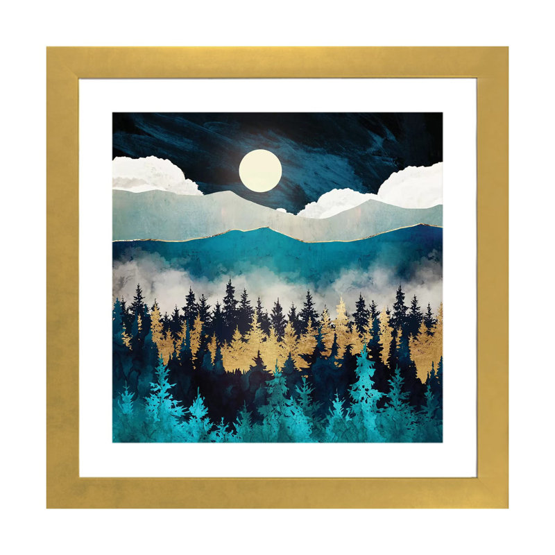 Brume du soir - imprimé, Encadré en papier doré, H 16 po x l 16 po x p 1 po