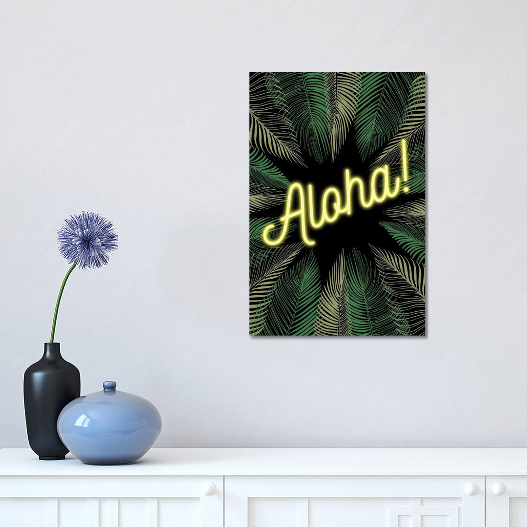 Neon Aloha! Hawaiian Design With Palm Trees by Design Harvest - Wrapped Canvas Print