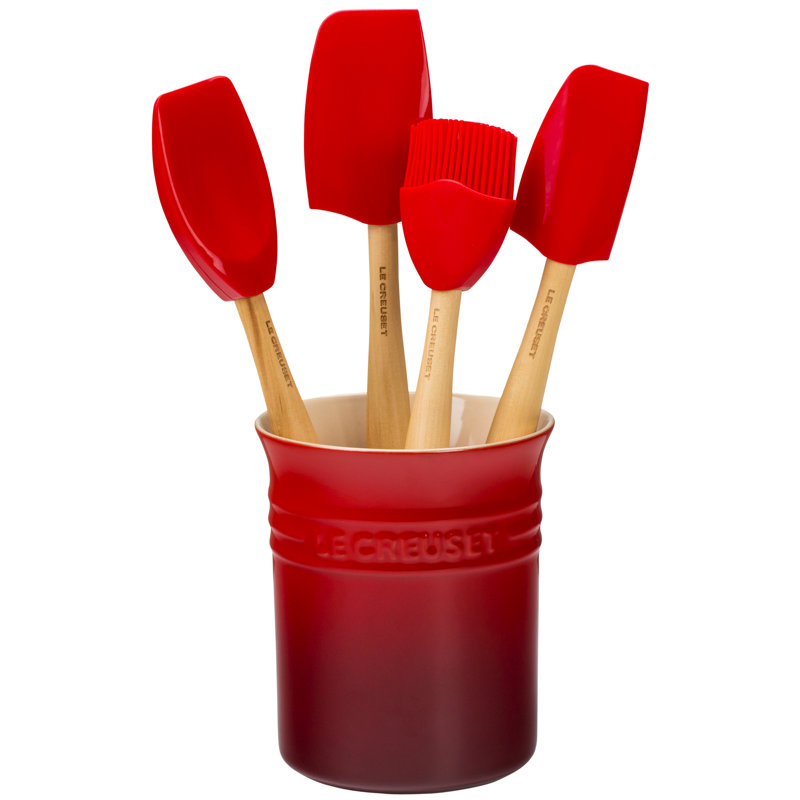 Silicone 5 piece Utensil Set with Crock, Cerise