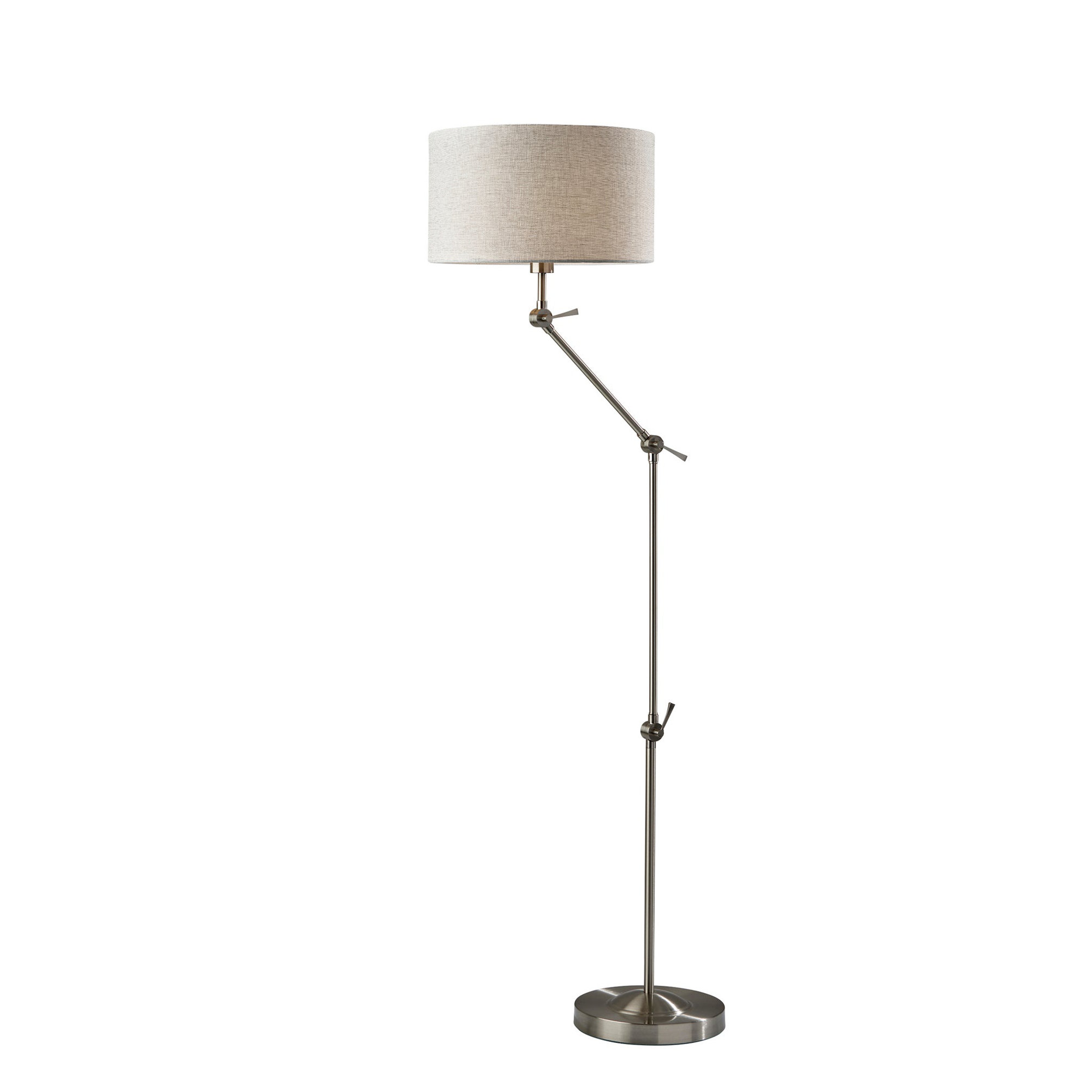 65.25'' Dimmable Swing Arm Floor Lamp, Light Taupe Textured Fabric, Brushed Steel