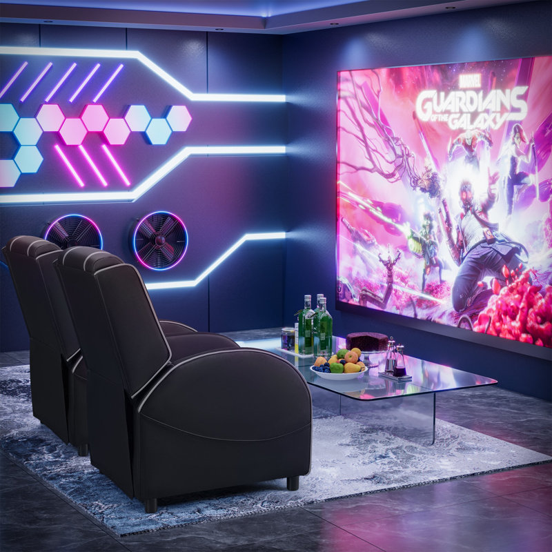 Faux Leather PC & Racing Game Chair with RGB LED Lights and Massage Lumbar Support, Black/Gray