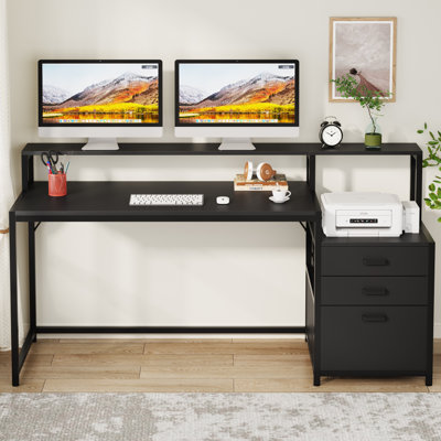 Bureau Denfield avec huche, tiroirs, support pour écran surélevé, l 62,99 po x P 19,68 po x H 35,43 po