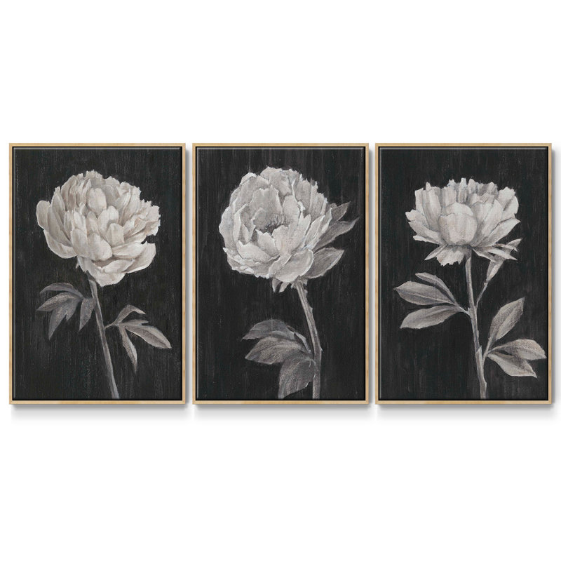 Fleurs noires et blanches I 3 pièces, Naturel, H 36 po x l 72 po