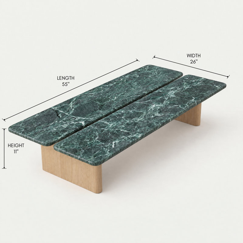 Gasher Rectangular Coffee Table, Verde Alpi Marble / Natural Oak
