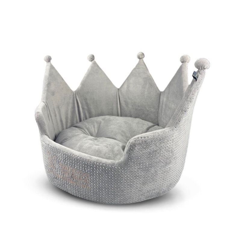  Lit pour chien et chat Crown Bed Micro-Plush Bling Collection - gris