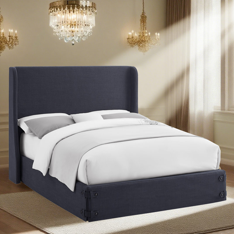 Tête de lit capitonnée tapissée à oreilles, tête de lit en bois massif avec pieds en bois, tête de lit à hauteur réglable de 47 po à 63 po, tête de lit en tissu au design moderne