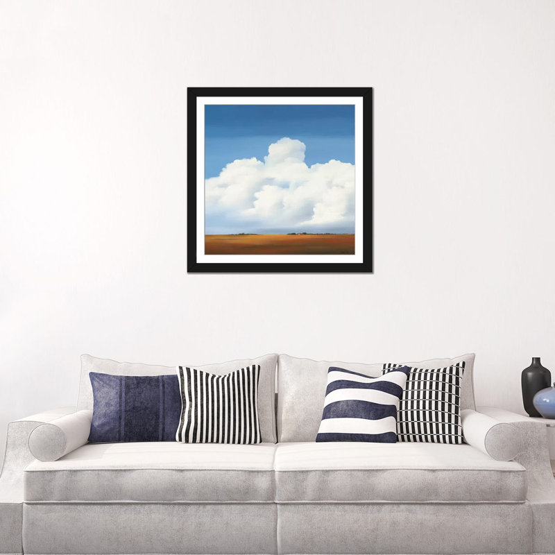 «Clouds II», reproduction sur toile, H 16 po x l 16 po x P 1 po, Papier avec cadre noir, Blanc