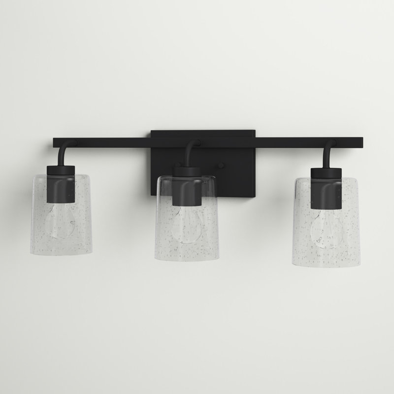 Matte Black Steel and Glass 3-Light Dimmable Vanity Fixture