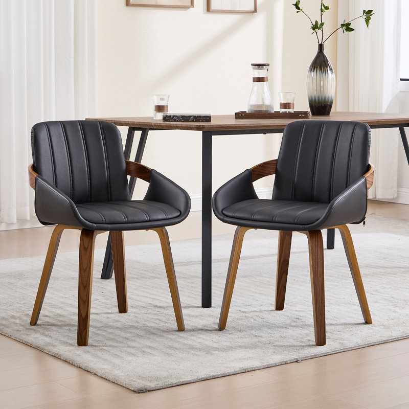 Chaises de salle à manger rembourrées en similicuir de polyuréthane moderne, Noir